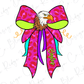 A colorful illustration of an eagle wearing a pink and green bow with the word "Eagles" written on it.