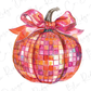 a painting of a colorful pumpkin with a bow