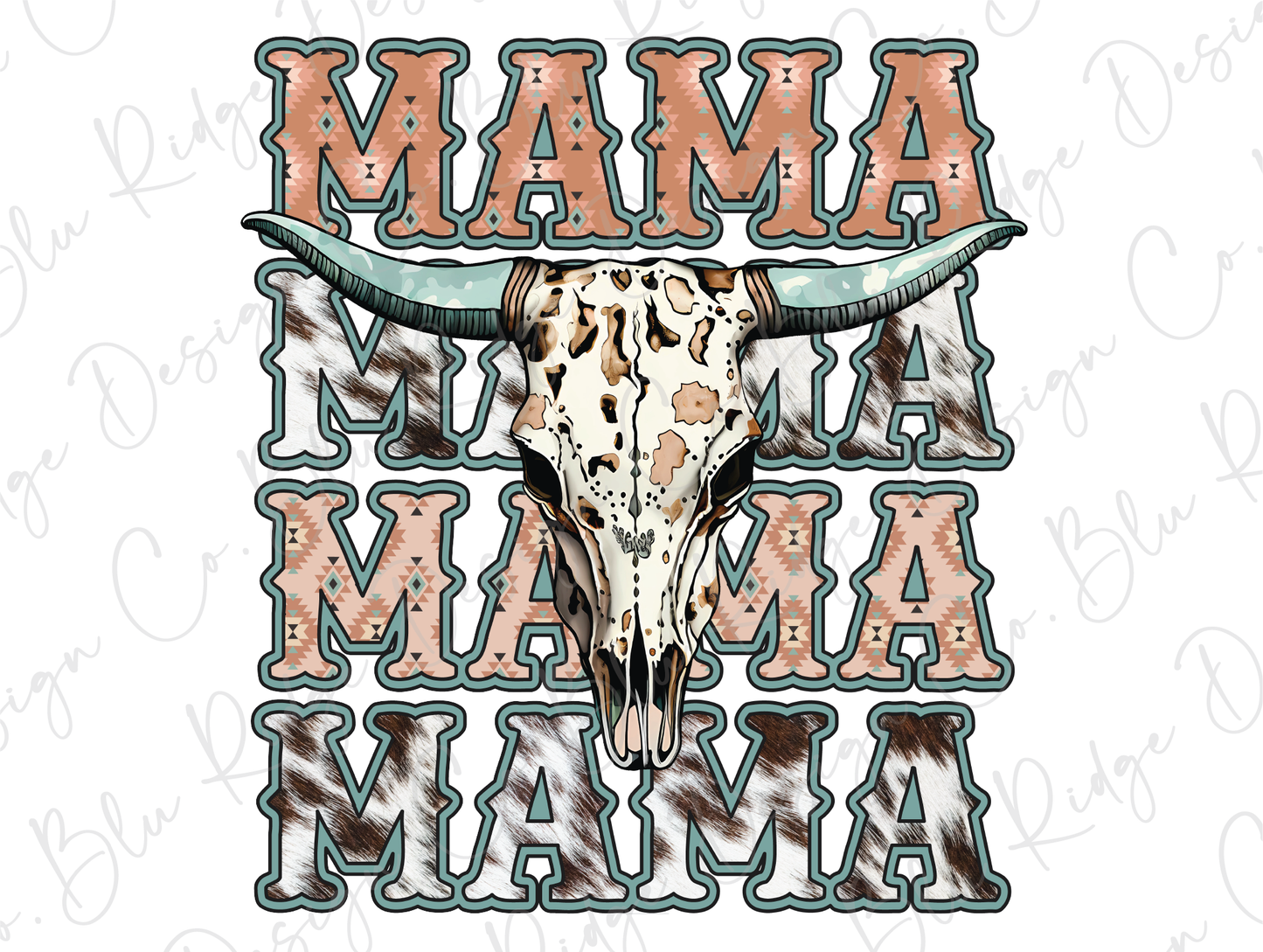 a long horn steer's head with the words mama on it