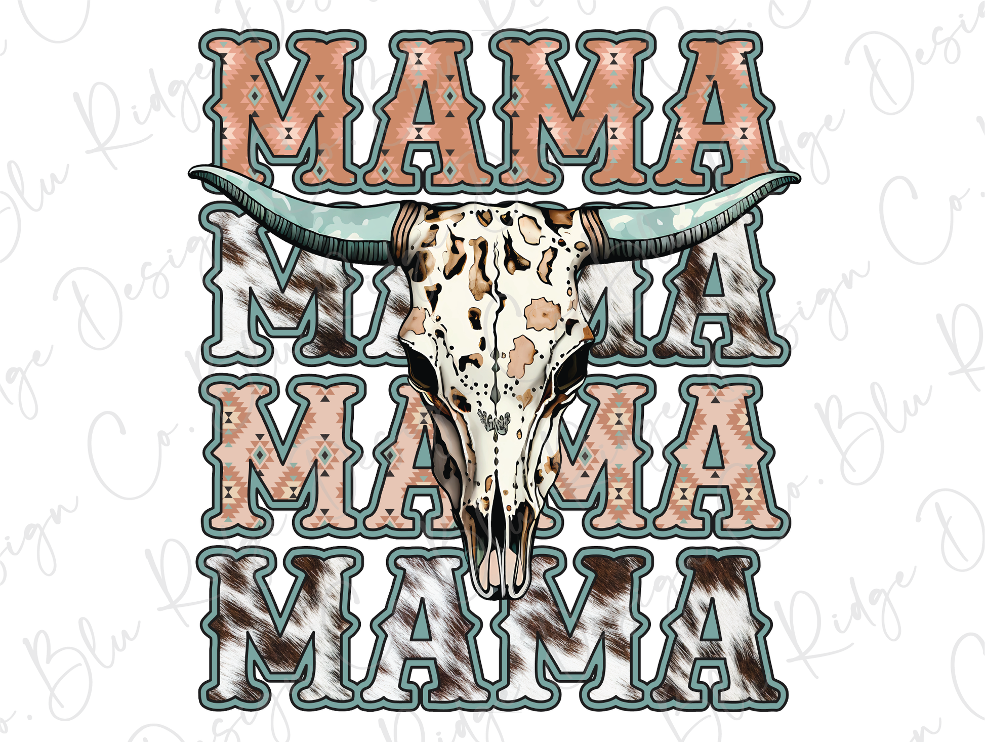 a long horn steer's head with the words mama on it
