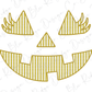 A stylized Halloween jack-o-lantern face with a striped pattern and a smile.