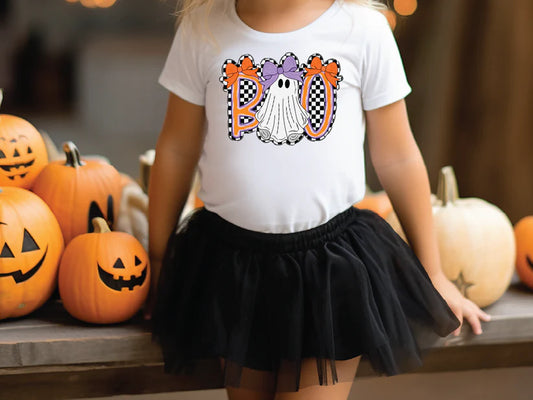 Retro Checkered Boo Ghost Graphic T-Shirt