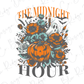 the midnight hour tour poster with pumpkins and flowers