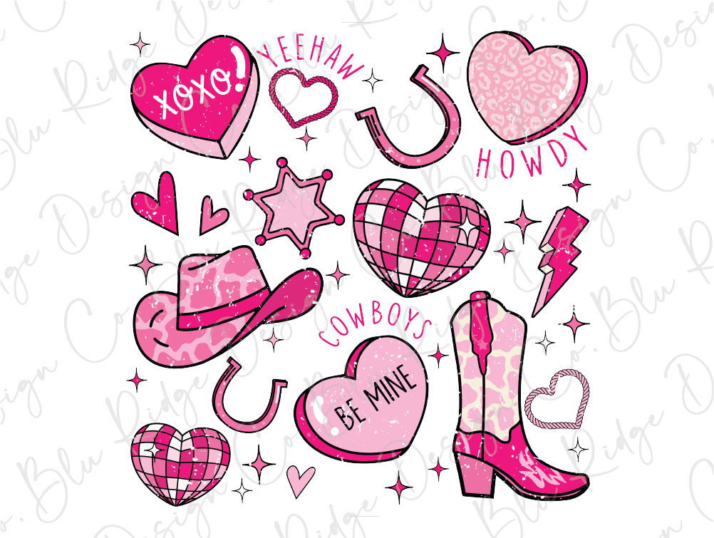 a set of pink and pink hearts, hats, and other items