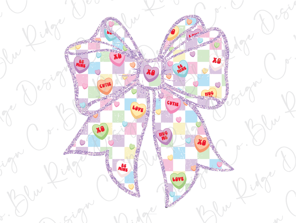 a purple bow with hearts on it