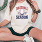 a woman sitting on the ground wearing a baseball is my favorite season t - shirt