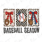 The image is a collage of three framed pictures depicting baseball-related items, including a baseball, a baseball glove, and a baseball bat, with the text "Baseball Season" written below.