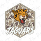 A stylized illustration of a jaguar's head with its mouth open, set against a camouflage pattern. The word "JAGUARS" is prominently displayed below the illustration.