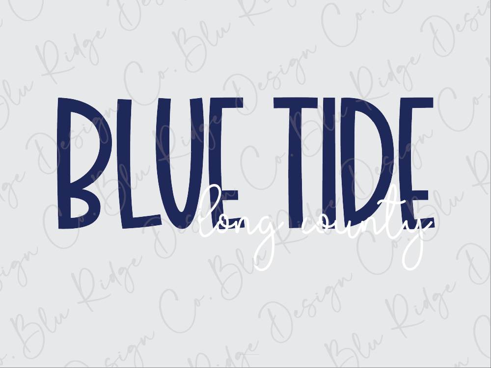 the text "BLUE TIDE" in a stylized font, with the word "TIDE" being larger and more prominent than the rest of the text.