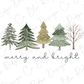 a merry and bright christmas card with trees