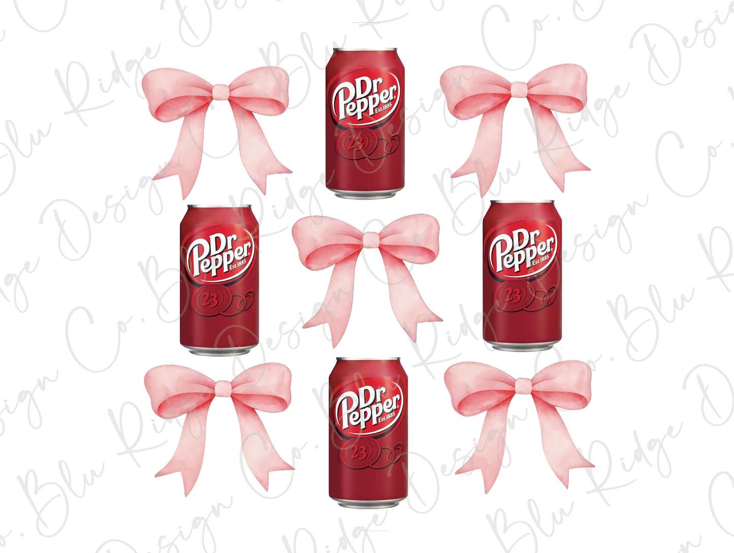 six cans of dr pepper with pink bows