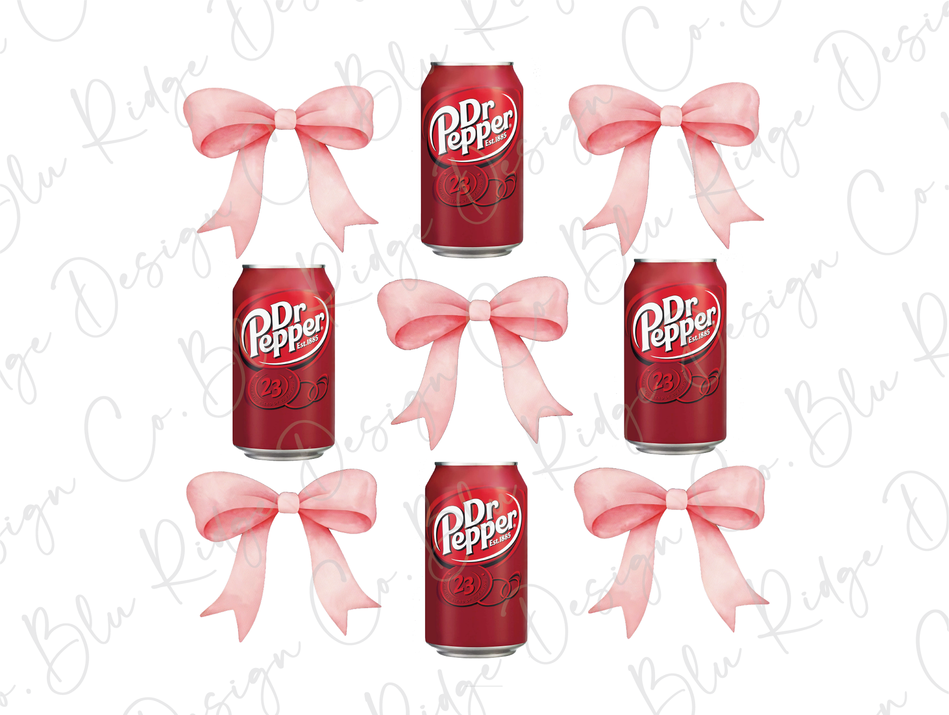 six cans of dr pepper with pink bows