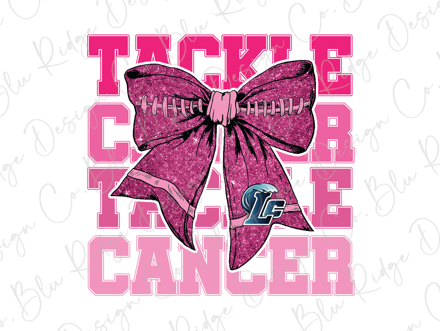 Tackle Cancer Blue Tide LC Breast Cancer Awareness Bow Direct to Film (DTF) Transfer