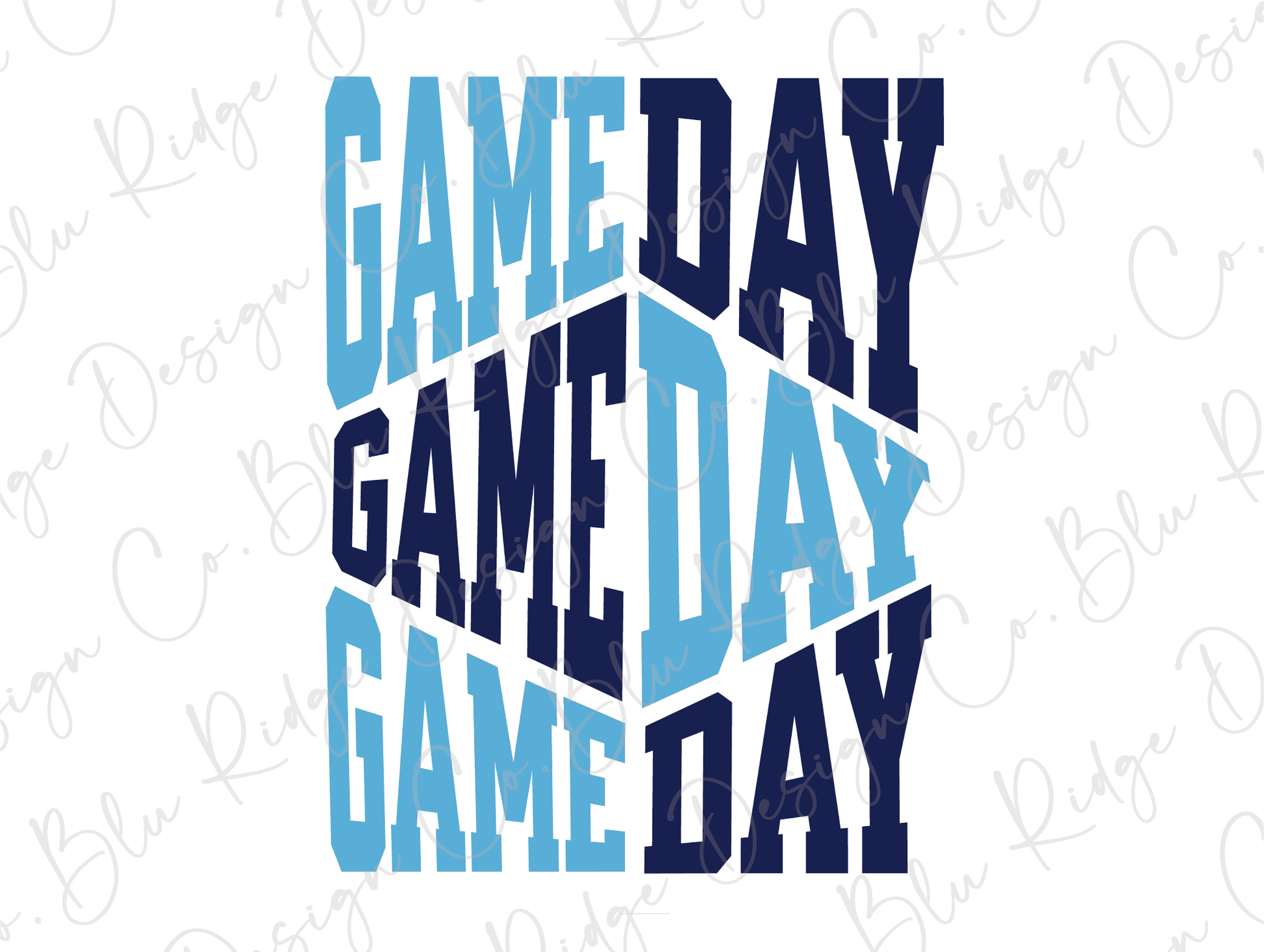 a white and blue poster with the words game day