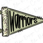 A flag with the word "Warriors" written on it in a stylized font.