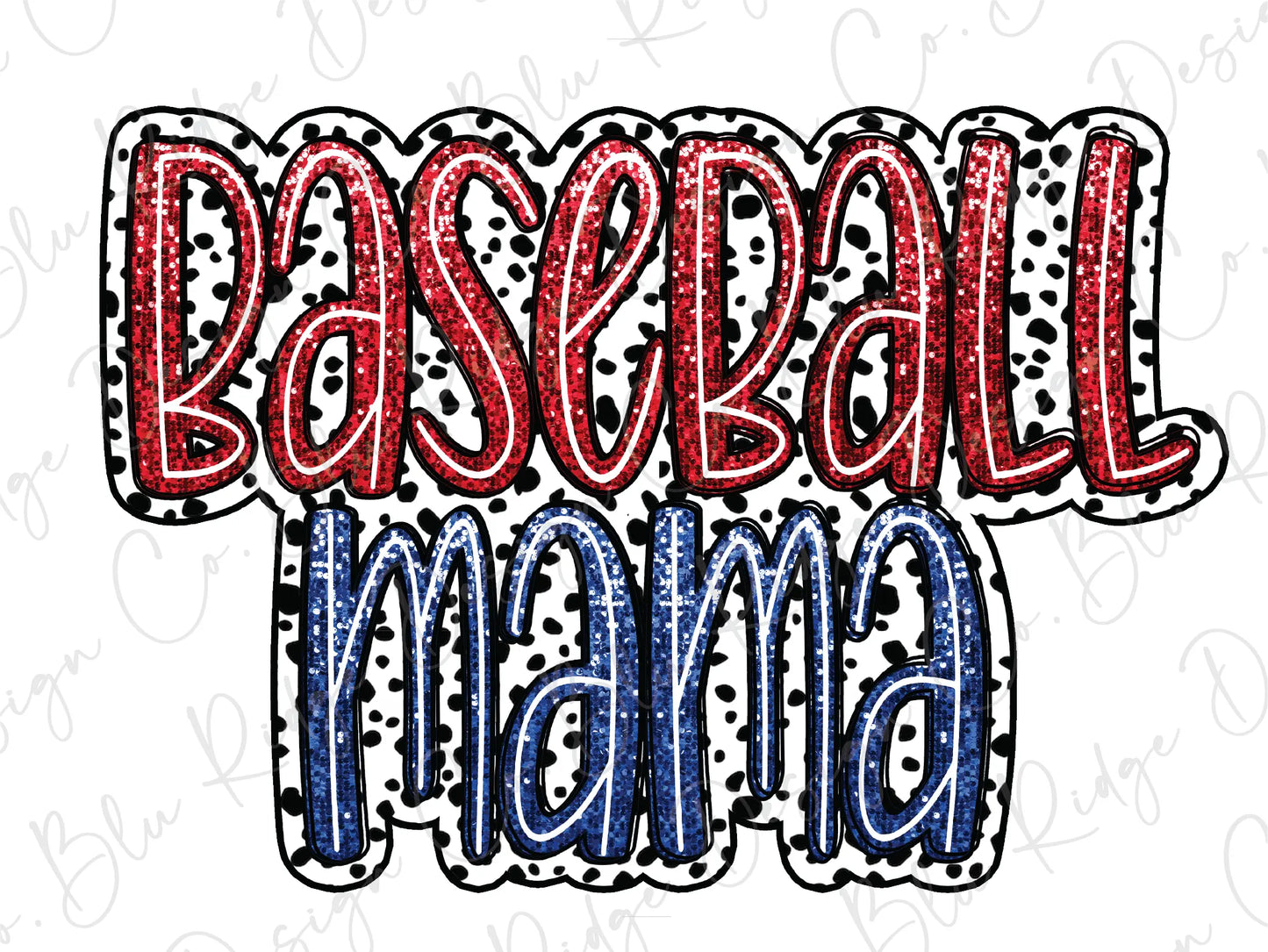 a baseball mama with the word baseball mama in red, white, and blue