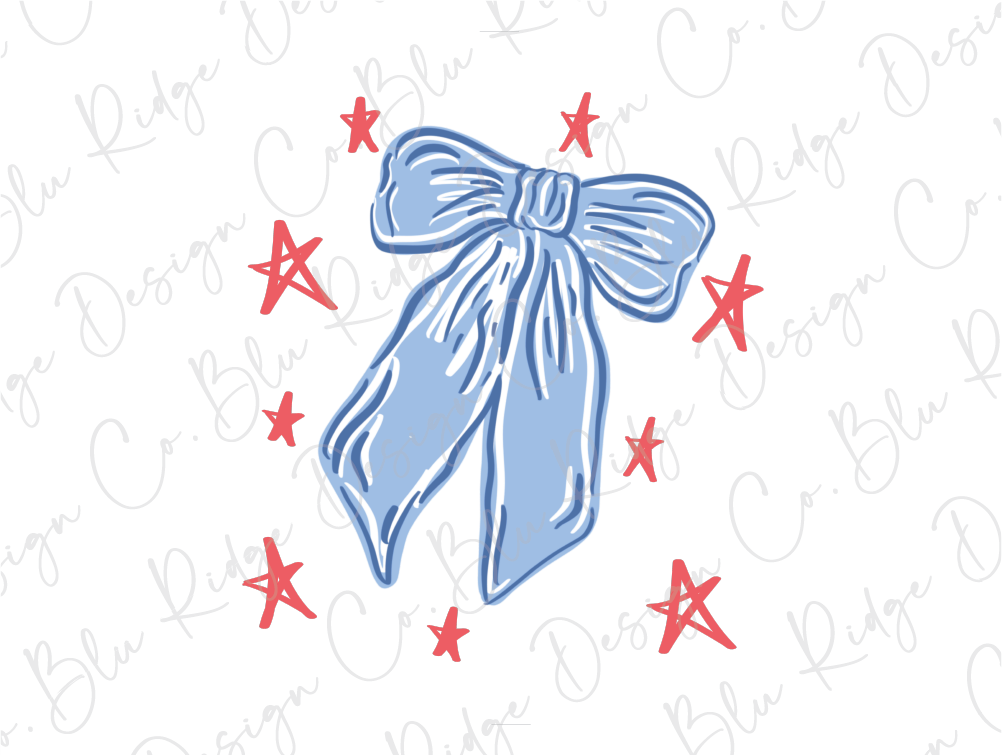 a blue bow with red stars on a white background