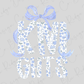 a floral pattern with the letters "KNO GITS" in a decorative font, surrounded by a blue ribbon.
