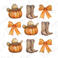 a watercolor painting of pumpkins and cowboy boots