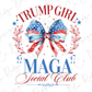 a trump girl shirt with an american flag bow