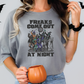 a woman is holding a pumpkin and wearing a t - shirt that says freaks