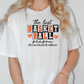 a woman wearing a white t - shirt that says the last basket ball season