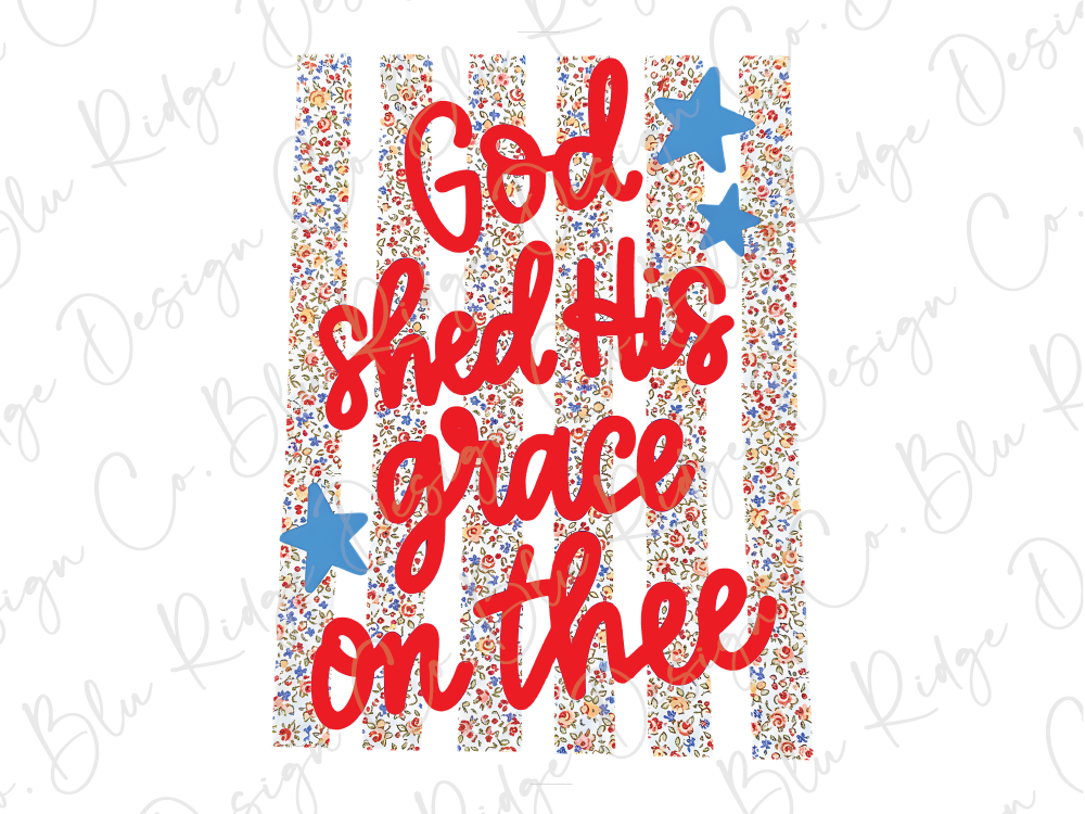 a text that reads "God shed his grace on thee" with three blue stars surrounding the text.