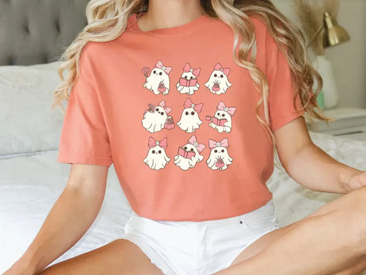Pink Bow Ghost Collage Graphic T-Shirt