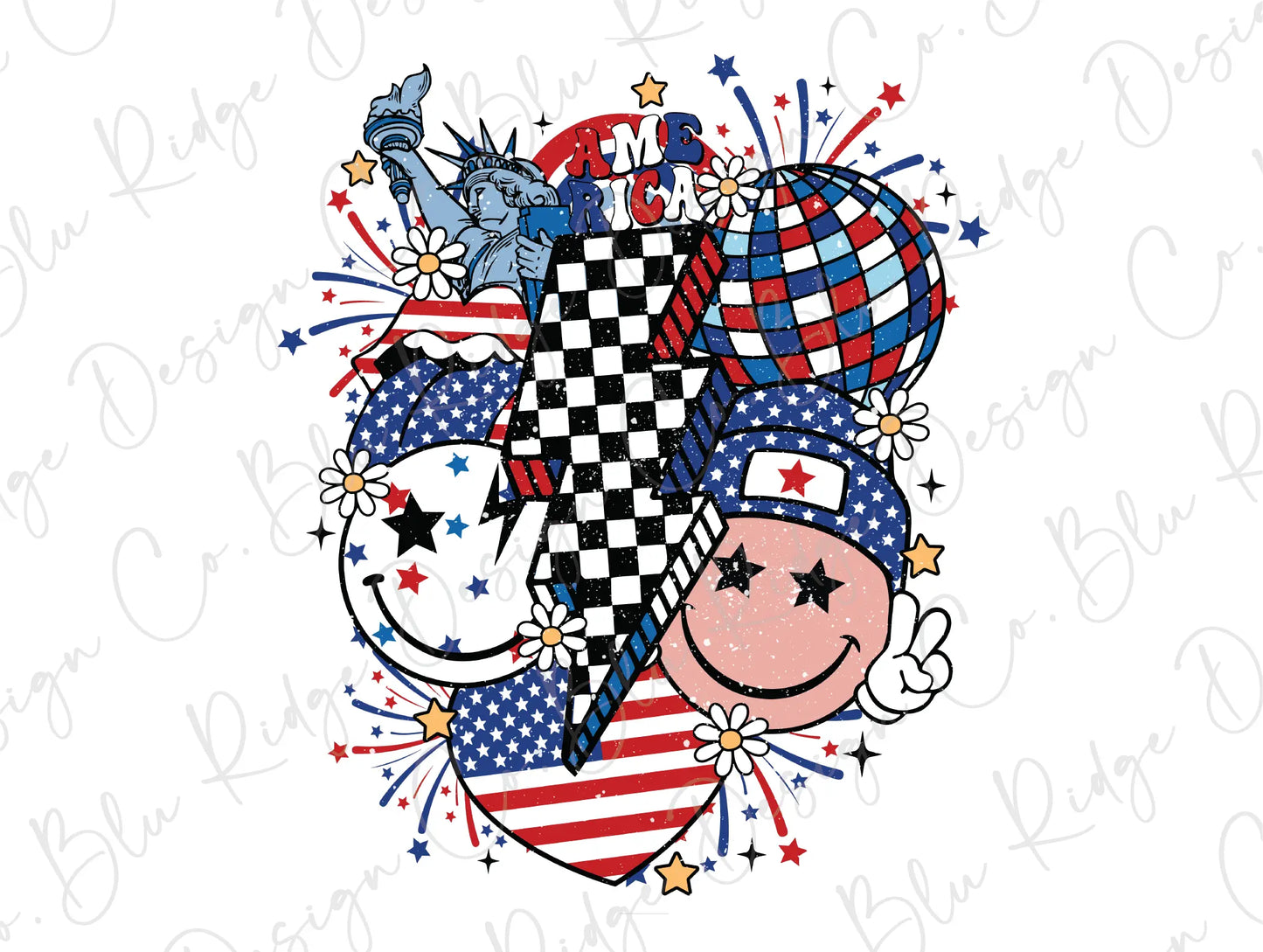 a patriotic heart with stars and a checkered flag