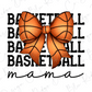 A basketball with a large orange bow on it, accompanied by the text "mama" written below.