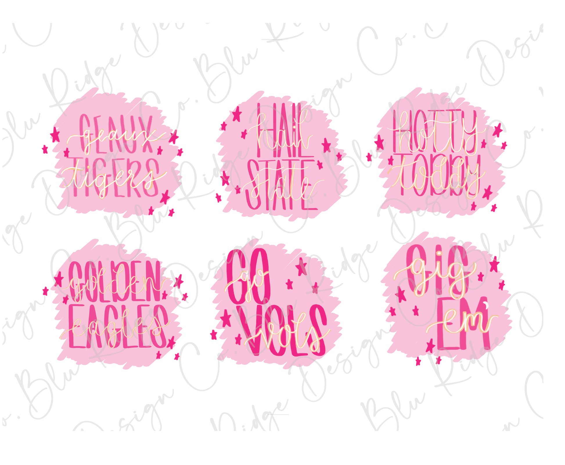 six pink stickers with the words golden eagles on them