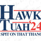 a white background with the words hawk tuah and a red, white and blue