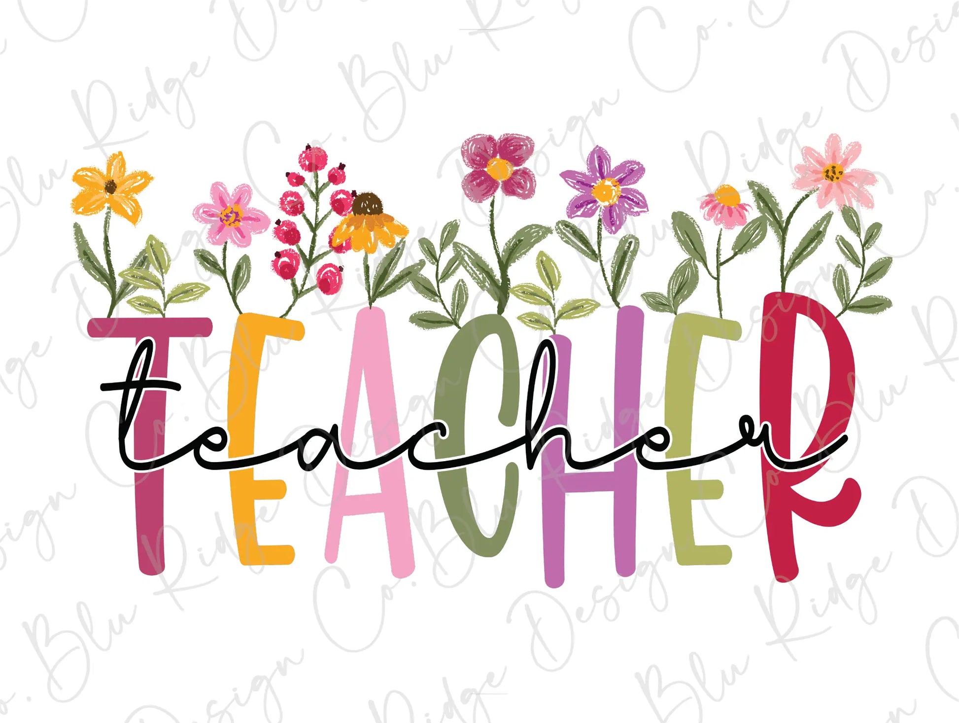 the word teacher is surrounded by colorful flowers