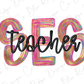 the word teacher written in black ink on a white background