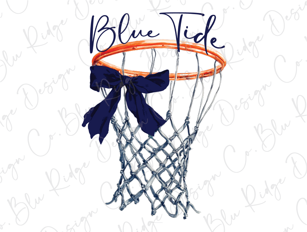 a blue tide basketball net with a bow on it