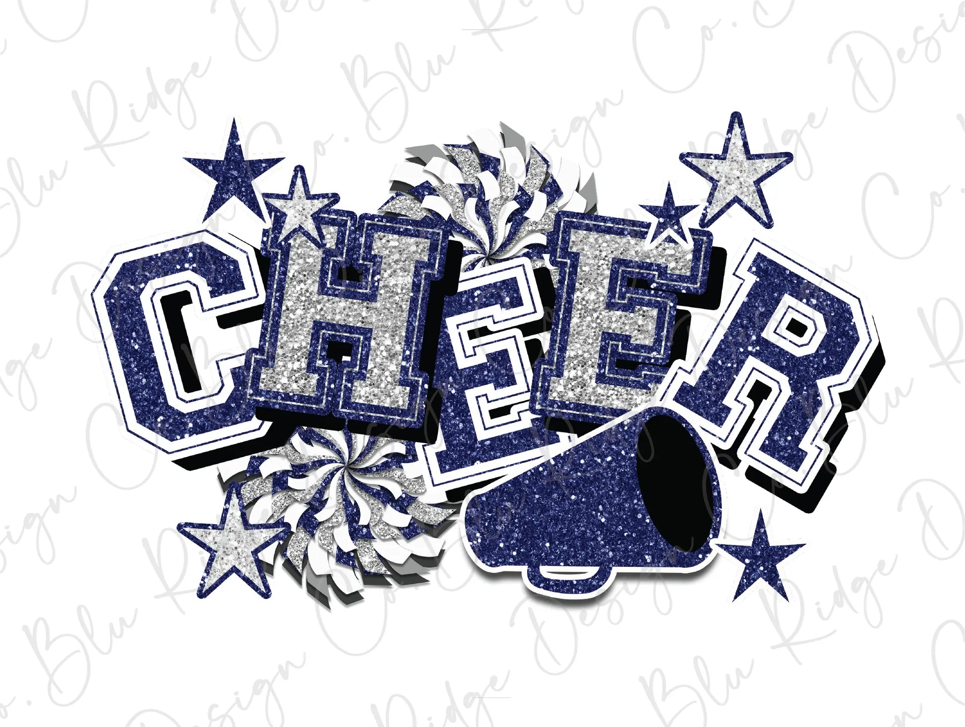 the word cheer surrounded by stars and a megaphone