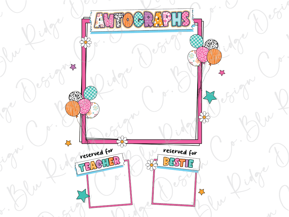 a picture frame with a name and balloons on it