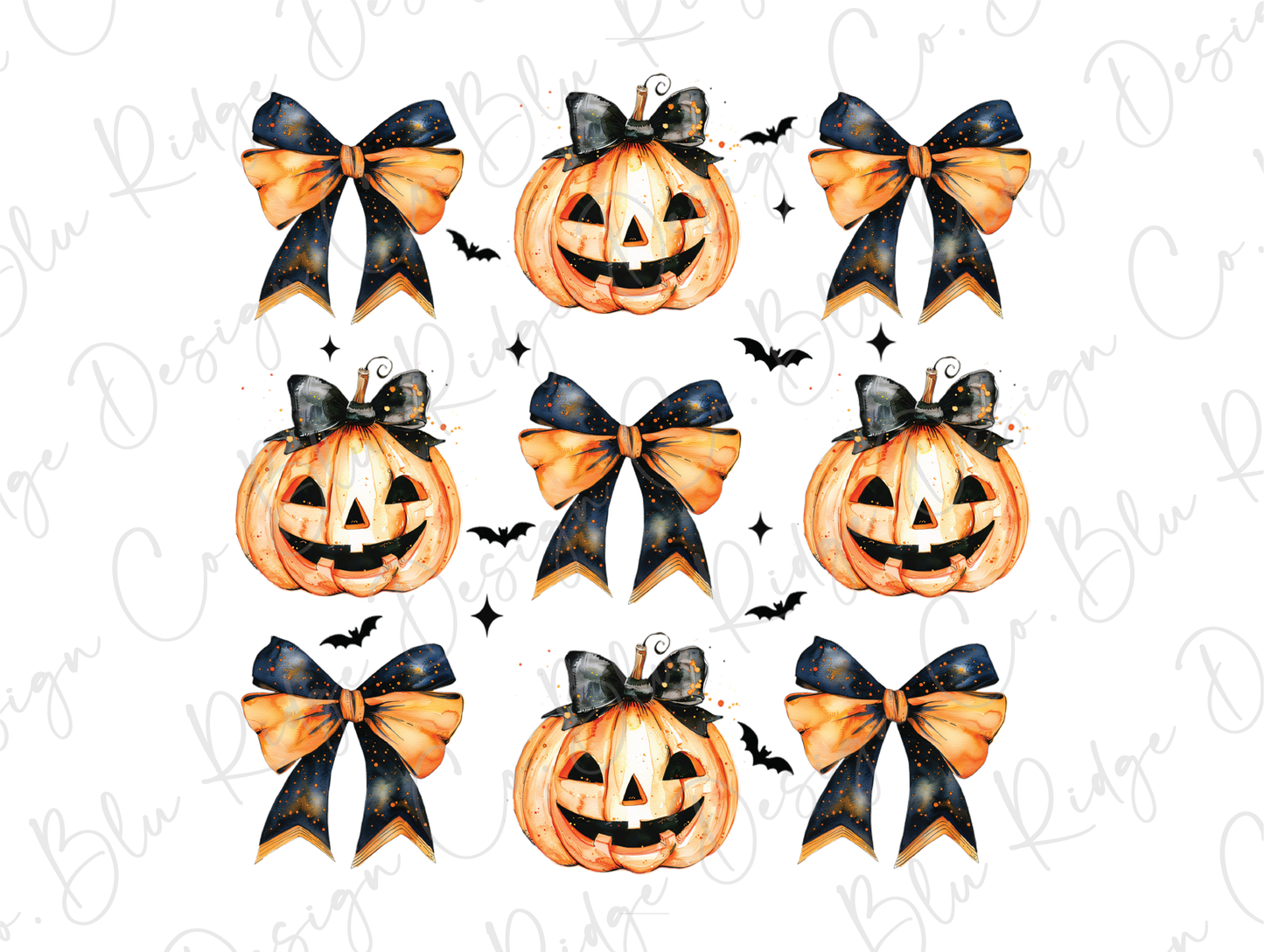 a watercolor painting of pumpkins with bows