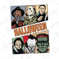 a group of halloween characters on a white background