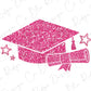 a pink graduation cap with a diploma on it