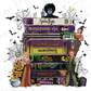 a stack of halloween books with witches on top