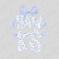 A floral pattern with the word "HATS" written in a decorative font, surrounded by a blue ribbon bow.