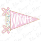 A pink triangular flag with the word "BOBAT'S" written on it, along with two pink bows on either side.
