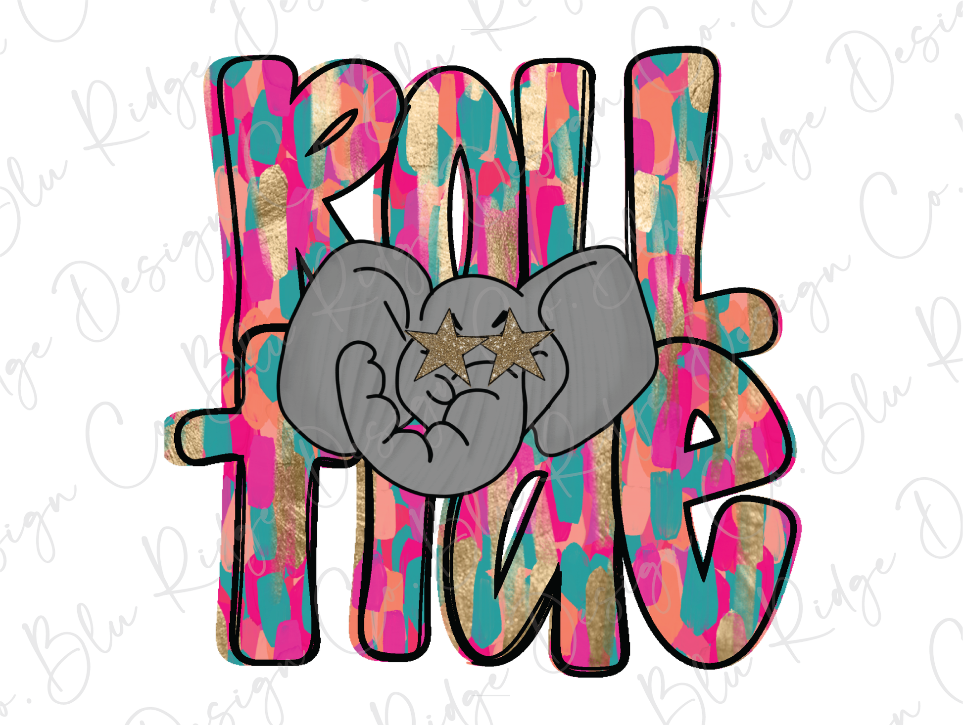 a picture of an elephant with the word rock n roll on it