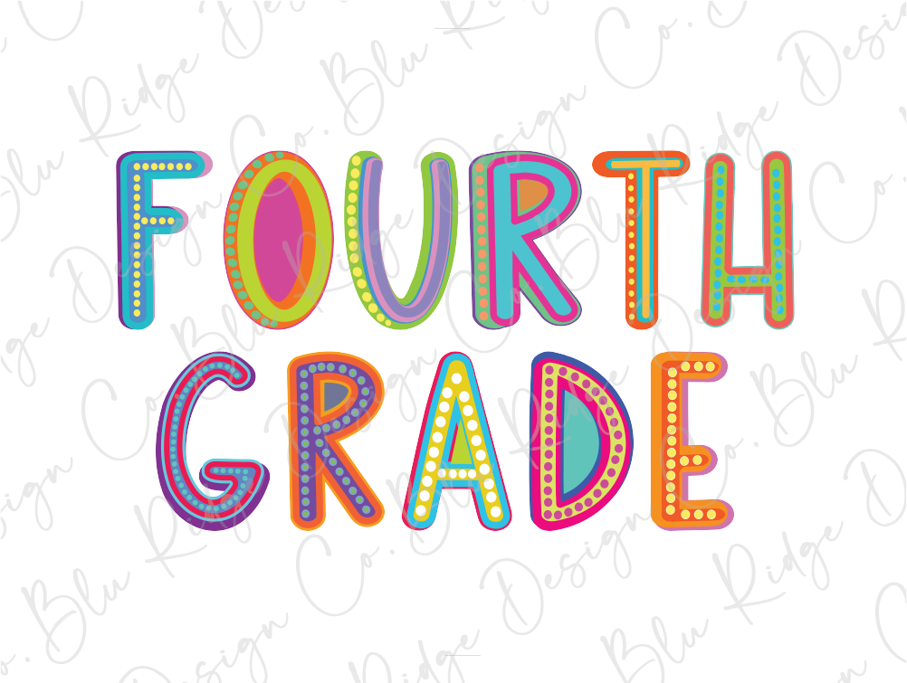Grade 4 Lettering Style Fourth Grade School Spirit Neon Letters Direct To Film (DTF) Transfer ...