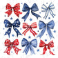 a collection of red, white and blue bows