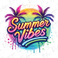 the words summer vibes are painted in bright colors