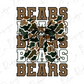 A graphic design featuring a camouflage bow and the word "BEARS" written in a stylized font.