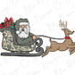 a santa claus riding in a sleigh with a reindeer