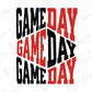 a red and black logo with the words game day game day